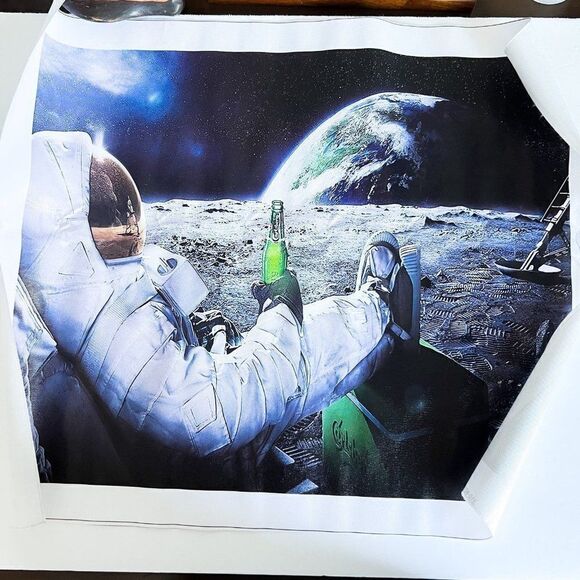 Modern Beers Outer Space Earth Astronauts Moon Oil Painting on Canvas Posters - Picture 1 of 5